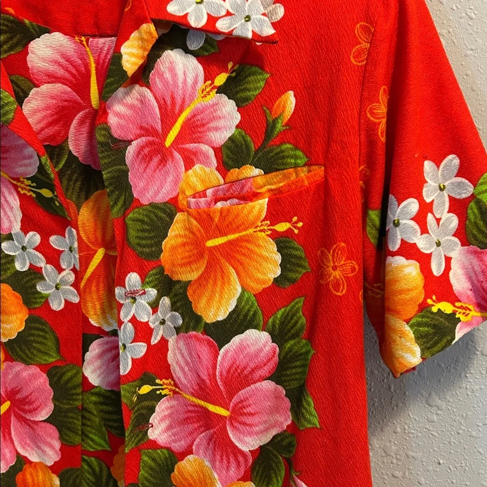 UI Maikai Vintage Hawaiian Midi Dress and Shirt Matching Set Red Floral
